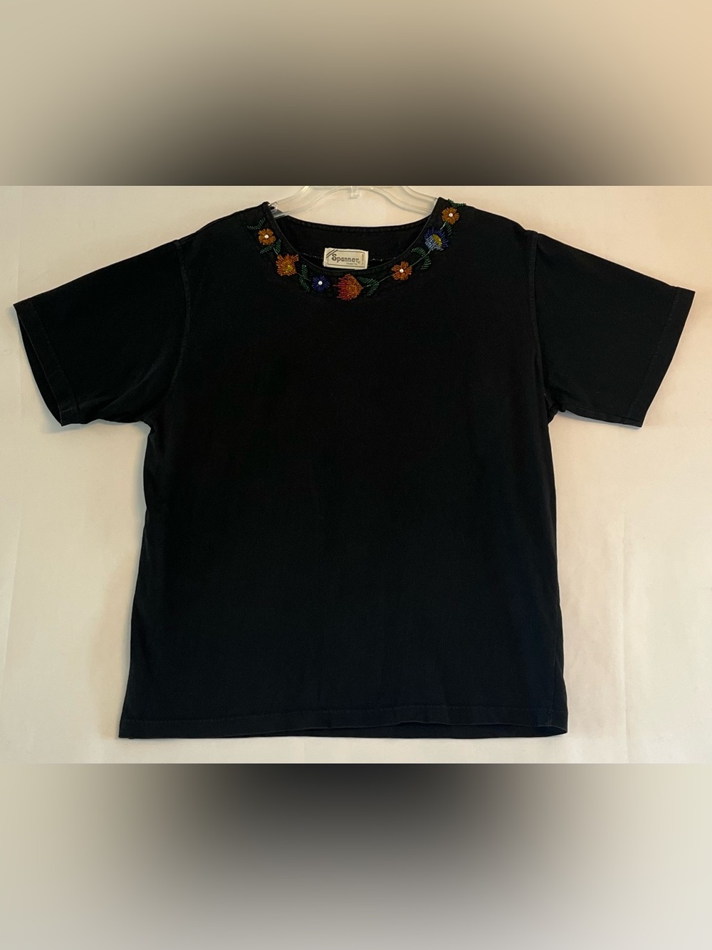Vintage Beaded Floral Crewneck Tee Black L